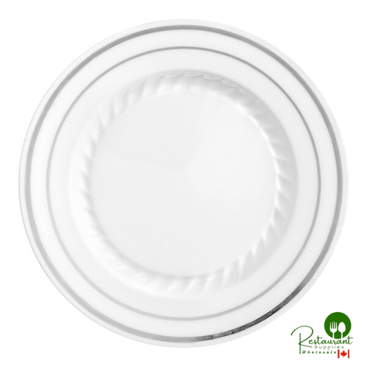 Fineline Silver Splendor 506-WH 6" White Plastic Plate with Silver Bands - 150/Case