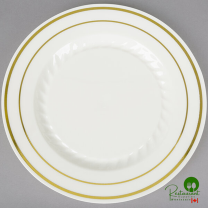 Fineline Silver Splendor 506-WH 6" White Plastic Plate with Silver Bands - 150/Case | Canada