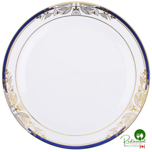 Fineline 4907-WHBG Signature Blu 7 1/2" White with Blue and Gold Rim Salad Plate - 120/Case