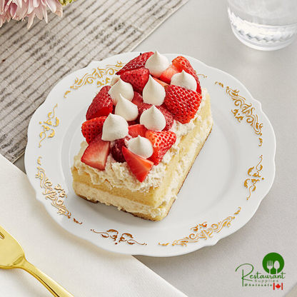 Fineline 5975-BOG Heritage 7 1/2" Round Bone / Ivory Plastic Plate with Gold Trim - 120/Case | Canada