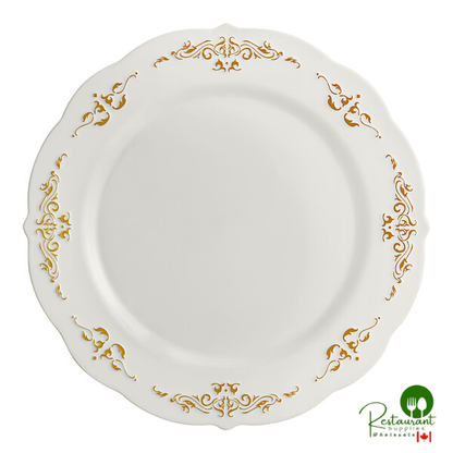 Fineline 5975-BOG Heritage 7 1/2" Round Bone / Ivory Plastic Plate with Gold Trim - 120/Case | Canada