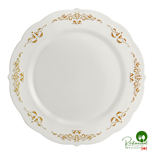 Fineline 5975-BOG Heritage 7 1/2" Round Bone / Ivory Plastic Plate with Gold Trim - 120/Case