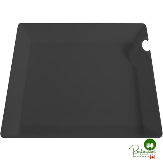 Fineline SE1023.BK SelfEco 4" Black Compostable PLA Square Cocktail Plate with Utensil Hanger - 200/Case