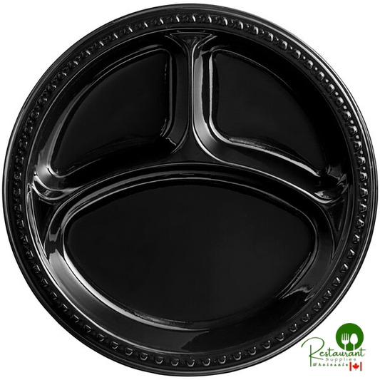 Huhtamaki Chinet Black Heavyweight Plastic 3 Compartment Plate 10" - 500/Case