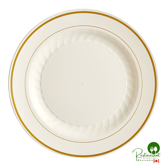 WNA Comet MP10IPREM 10 1/4" Ivory Masterpiece Plastic Plate with Gold Accent Bands - 120/Case