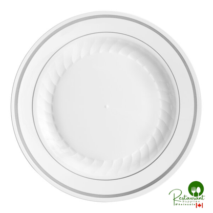 WNA Comet MP6WSLVR 6" White Masterpiece Plastic Plate with Silver Accent Bands - 150/Case