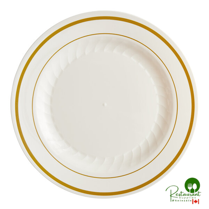 WNA Comet MP6WSLVR 6" White Masterpiece Plastic Plate with Silver Accent Bands - 150/Case