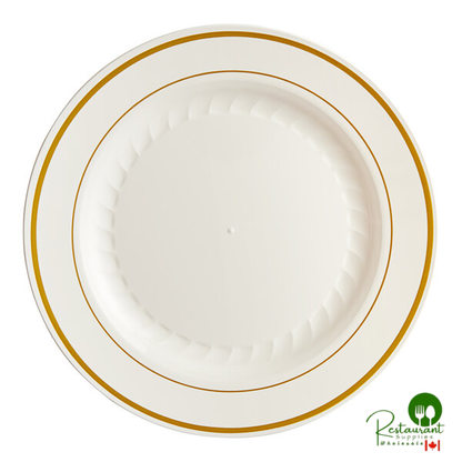 WNA Comet MP75WSLVR 7 1/2" White Masterpiece Plastic Plate with Silver Accent Bands - 150/Case | Canada