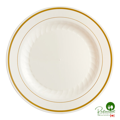 WNA Comet MP9WSLVR 9" White Masterpiece Plastic Plate with Silver Accent Bands - 120/Case