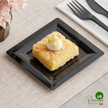 WNA Comet GS5BK 5" Milan Grand Black Square Plastic Dessert Plate - 168/Case | Canada