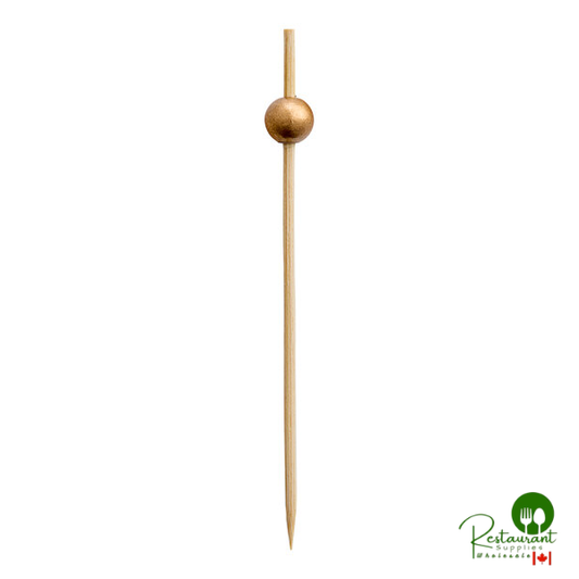 TableCraft 4 1/2" Gold Ball Bamboo Food / Cocktail Pick - 1,200/Case