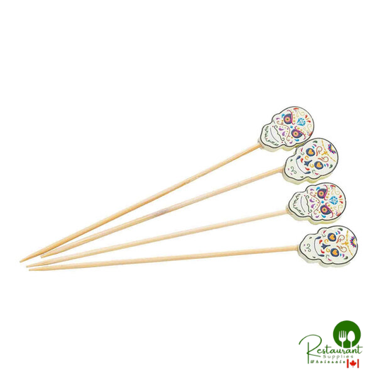 TableCraft 4 1/2" Sugar Skull Bamboo and Pinewood Decorative Food / Cocktail Pick - 1,200/Case