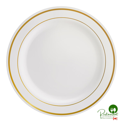 Halo 10" White Plastic Plate with Silver Bands By Prime - 120/Case