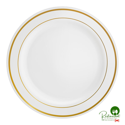 Halo 10" White Plastic Plate with Silver Bands By Prime - 120/Case