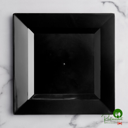 Square 10" Black Plastic Plate By Prime - 120/Case