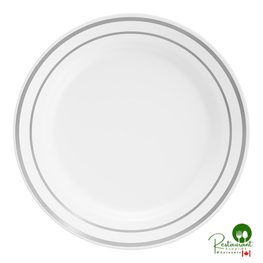 Lattice 10" White Plastic Plate with Silver Lattice Design By Prime - 120/Case