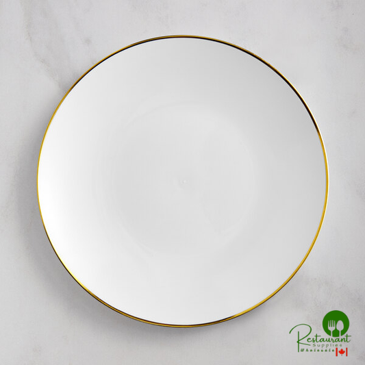 Coupe Dynasty 6" White Round Plastic Plate with Gold Band By Prime - 150/Case
