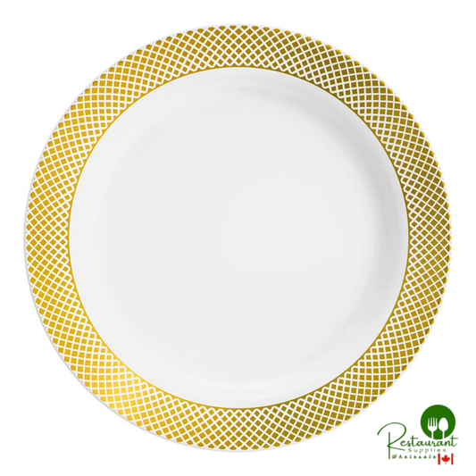 Lattice 7" White Plastic Plate with Gold Lattice Design By Prime - 150/Case