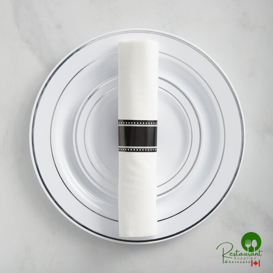 120 Settings of Silver Banded Plastic Dinnerware and Rolled Hammered Flatware By Prime - 120/Case