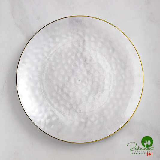 Coupe Dynasty Hammered 10" Clear Round Plastic Plate with Gold Band By Prime - 120/Case