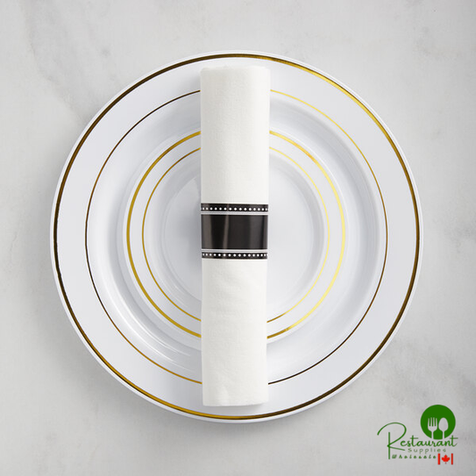 120 Settings of Banded Plastic Dinnerware and Rolled Classic Flatware By Prime - 120/Case
