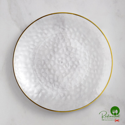 Coupe Dynasty Hammered 9" Clear Round Plastic Plate with Gold Band By Prime - 120/Case