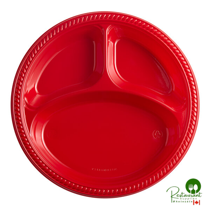 10 1/4" 3-Compartment Black Plastic Plate By Prime - 500/Case