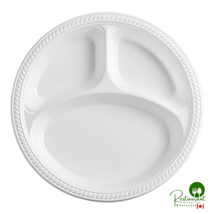 10 1/4" 3-Compartment Black Plastic Plate By Prime - 500/Case