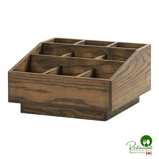 Cal-Mil Melrose 12 1/4" x 12 1/4" x 6 1/2" 9-Section Oak Wood Condiment Organizer