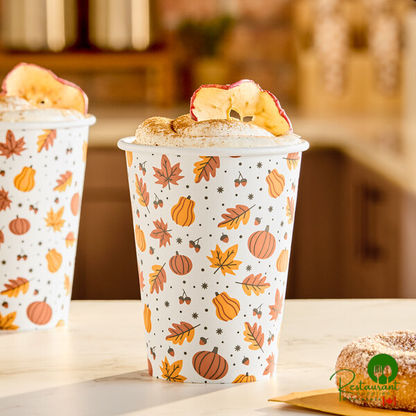 12 oz. Smooth Single Wall Autumn Print Paper Hot Cup By Prime - 1,000/Case