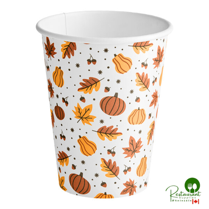 12 oz. Smooth Single Wall Autumn Print Paper Hot Cup By Prime - 1,000/Case