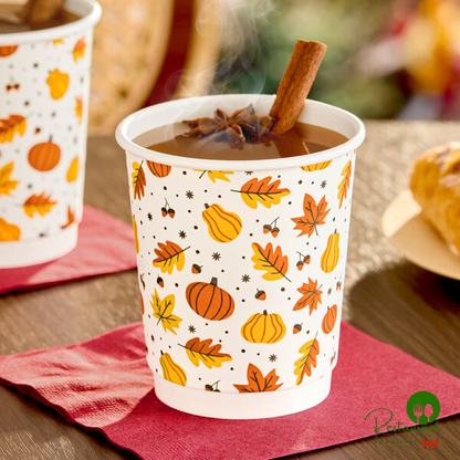 8 oz. Tall Smooth Double Wall Autumn Print Paper Hot Cup By Prime - 500/Case