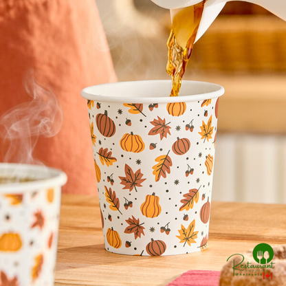 8 oz. Tall Smooth Single Wall Autumn Print Paper Hot Cup By Prime - 1,000/Case