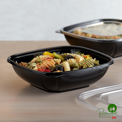 Fineline 15032M-BK Super Bowl Plus 32 oz. Black Square PET Plastic Bowl - 300/Case