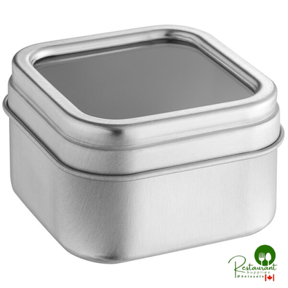 1 15/16" x 1 15/16" x 15/16" Silver Square Tin with Clear Window Lid - 1,536/Case