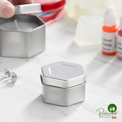 1 7/8" x 1 3/8" Silver Hexagon-Shaped Tin with Slip Cover - 1,680/Case