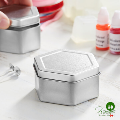 2 15/16" x 1 9/16" Silver Hexagon-Shaped Tin with Slip Cover - 840/Case