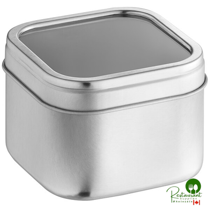 2 15/16" x 2 15/16" x 1 15/16" Silver Square Tin with Clear Window Lid - 840/Case