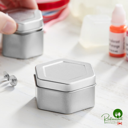 2 3/8" x 1 3/8" Silver Hexagon-Shaped Tin with Slip Cover - 1,440/Case