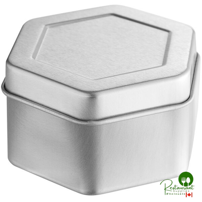 2 3/8" x 1 3/8" Silver Hexagon-Shaped Tin with Slip Cover - 1,440/Case