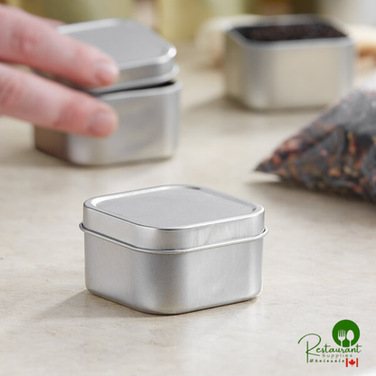 2 3/8" x 2 3/8" x 1 3/8" Silver Square Tin with Slip Cover - 1,440/Case