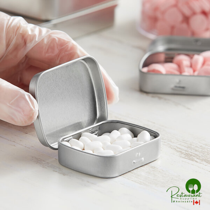 2 5/16" x 1 7/8" x 9/16" Silver Rectangular Tin with Hinged Lid - 720/Case