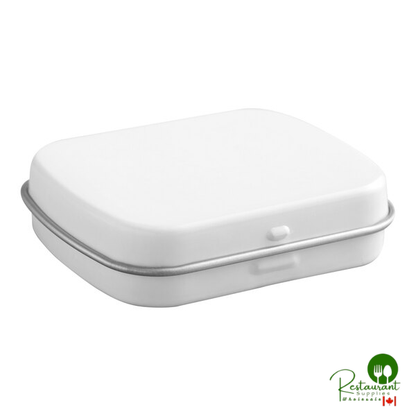 2 5/16" x 1 7/8" x 9/16" White Rectangular Tin with Hinged Lid - 720/Case