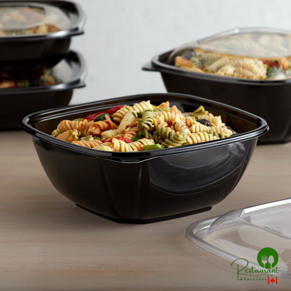 Fineline 15048M-BK Super Bowl Plus 48 oz. Black Square PET Plastic Bowl - 300/Case