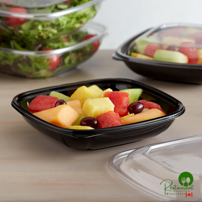 Fineline 15024M-BK Super Bowl Plus 24 oz. Black Square PET Plastic Bowl - 300/Case