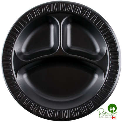 Dart 10CPBQR Quiet Classic 10 1/4" 3 Compartment Black Laminated Round Foam Plate - 500/Case