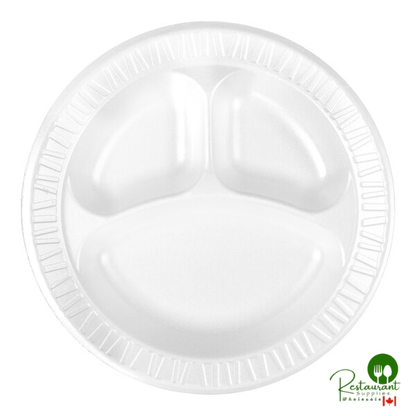 Dart 10CPWCR Concorde 10 1/4" 3 Compartment White Non-Laminated Round Foam Plate - 500/Case
