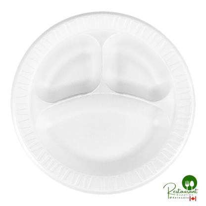 Dart 10CPWQR Quiet Classic 10 1/4" 3 Compartment White Laminated Round Foam Plate - 500/Case