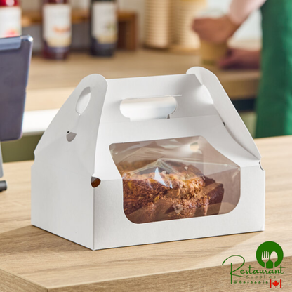 Inno-Pak 10" x 7" x 8" White Paper Barn Take-Out Lunch Box / Chicken Box with Window - 100/Case