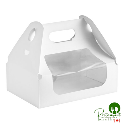 Inno-Pak 10" x 7" x 8" White Paper Barn Take-Out Lunch Box / Chicken Box with Window - 100/Case
